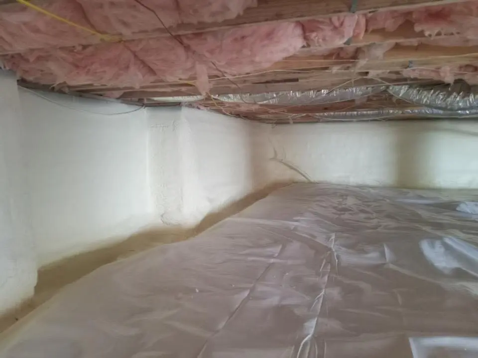 Crawl space encapsulation with closed-cell spray foam for Roof Leak Repair in Groves